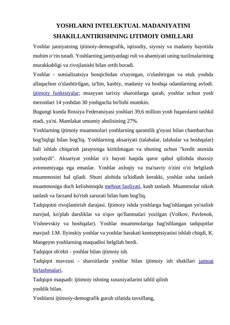 Yoshlar jamiyatdagi roli