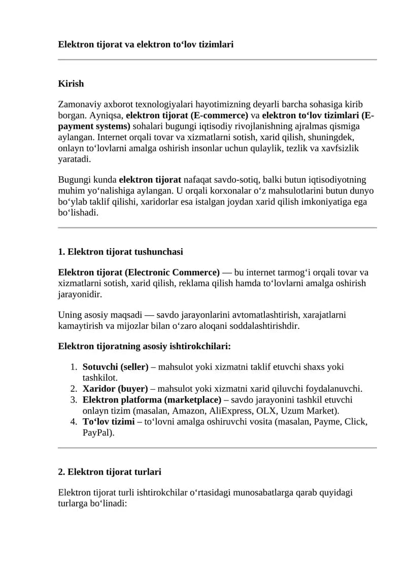 Elektron tijorat va elektron to‘lov tizimlari