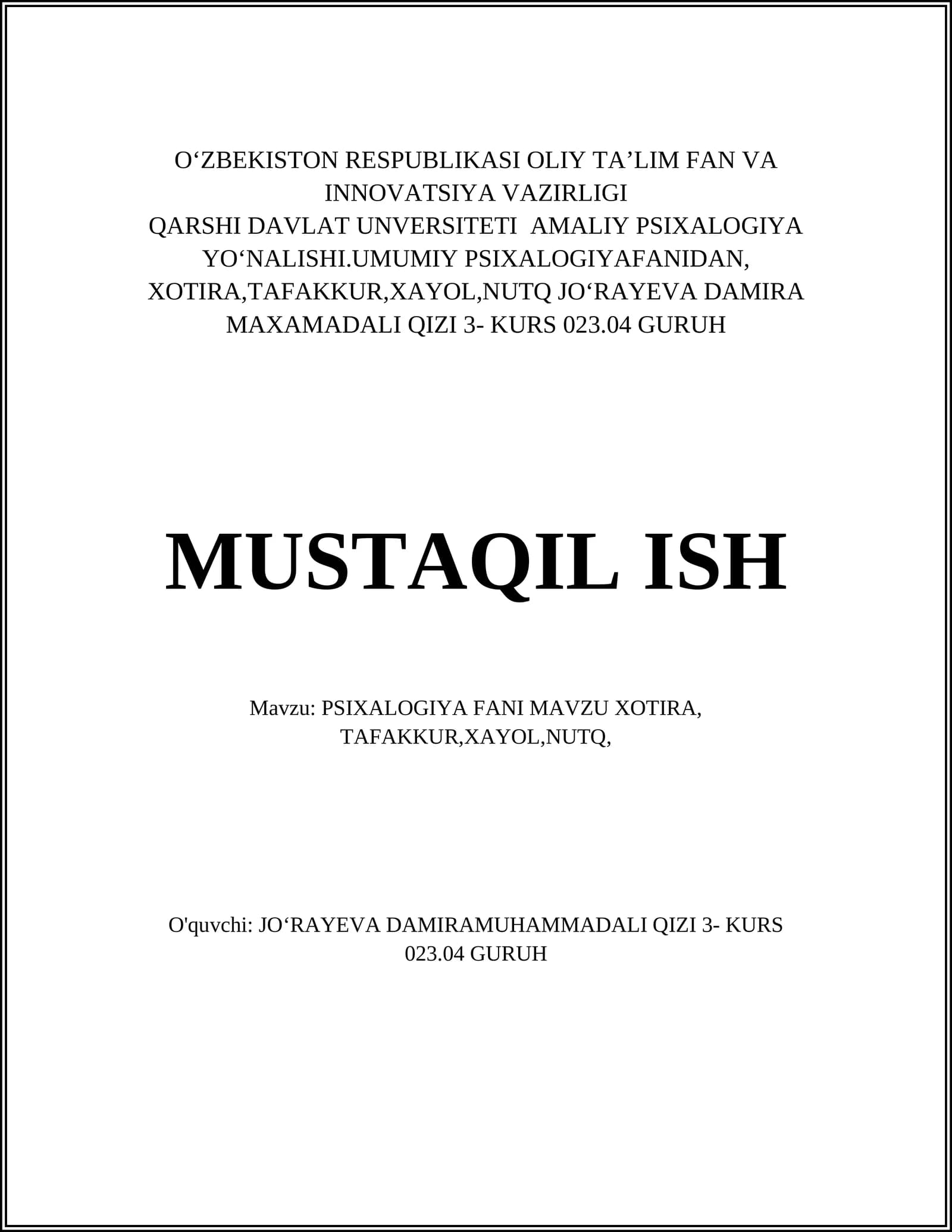 Xotira Turlari