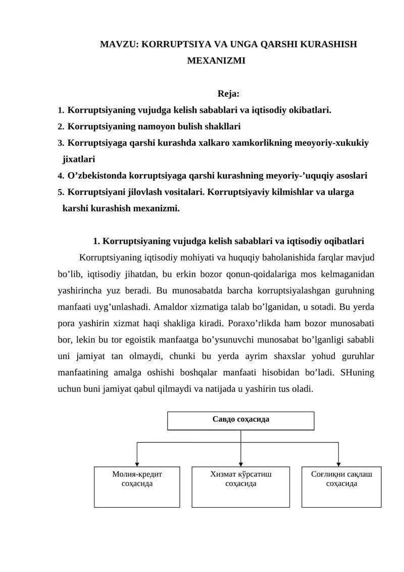 KORRUPTSIYA VA UNGA QARSHI KURASHISH MEXANIZMI