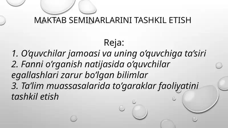 MAKTABSEMINARLARINI TASHKILETISH