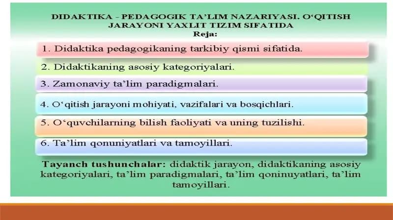 Didaktika ta’lim nazariyasi sifatida.
