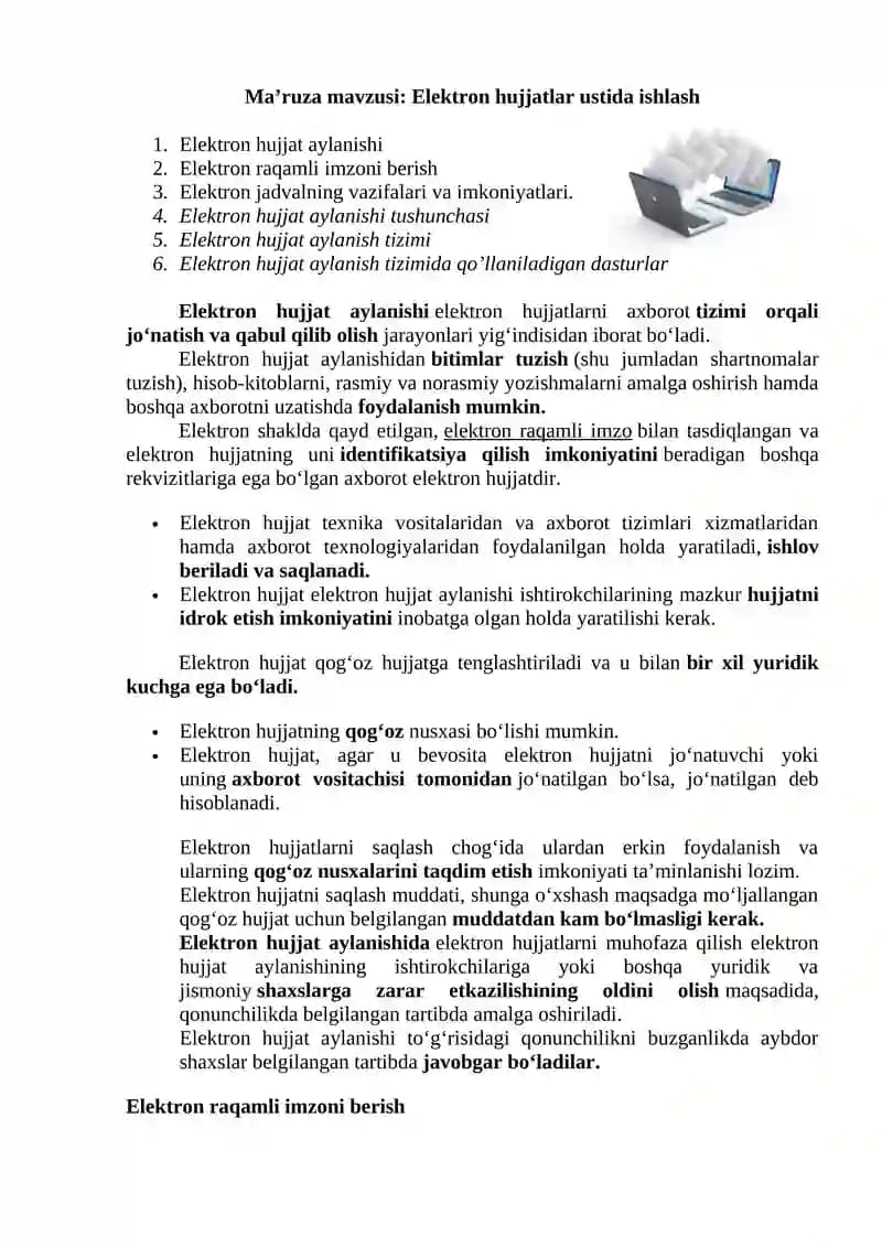Elektron hujjatlar ustida ishlash