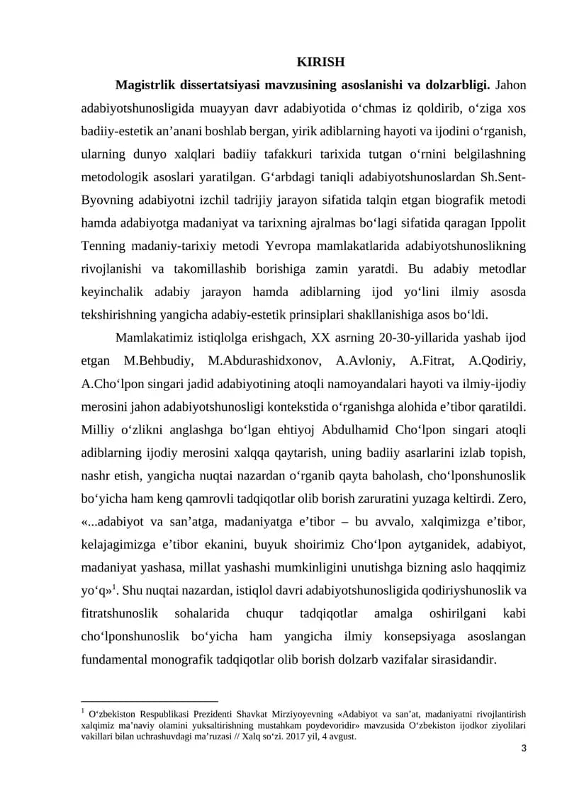 Magistrlik dissertatsiyasining mavzusi va metodologik asoslari