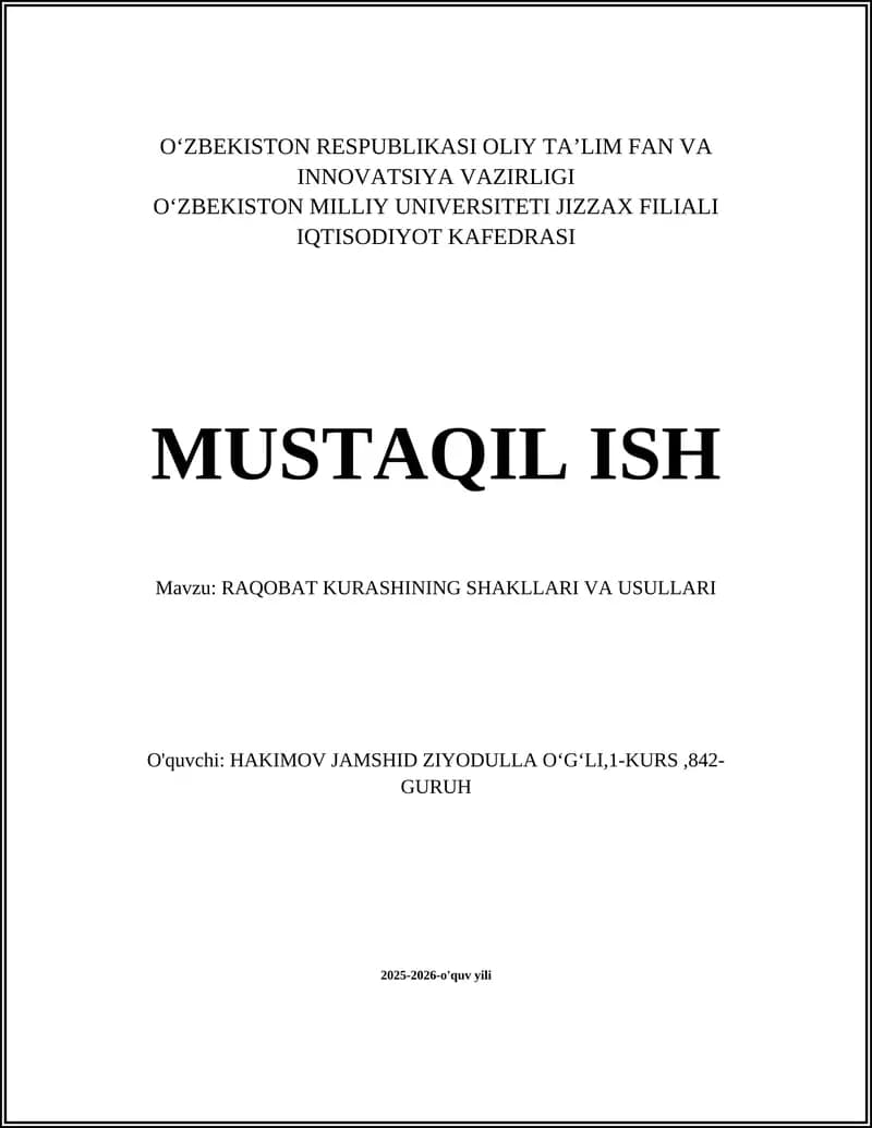RAQOBAT KURASHINING SHAKLLARI VA USULLARI