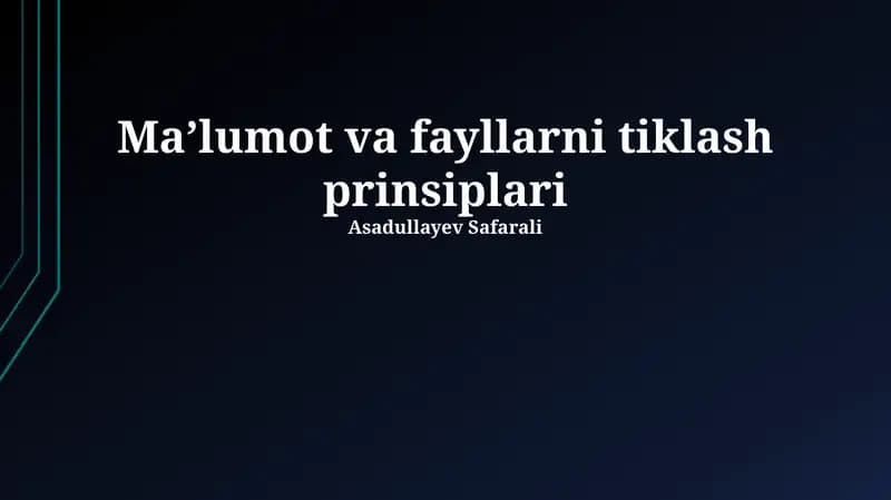 Ma'lumot va fayllarni tiklash prinsiplari