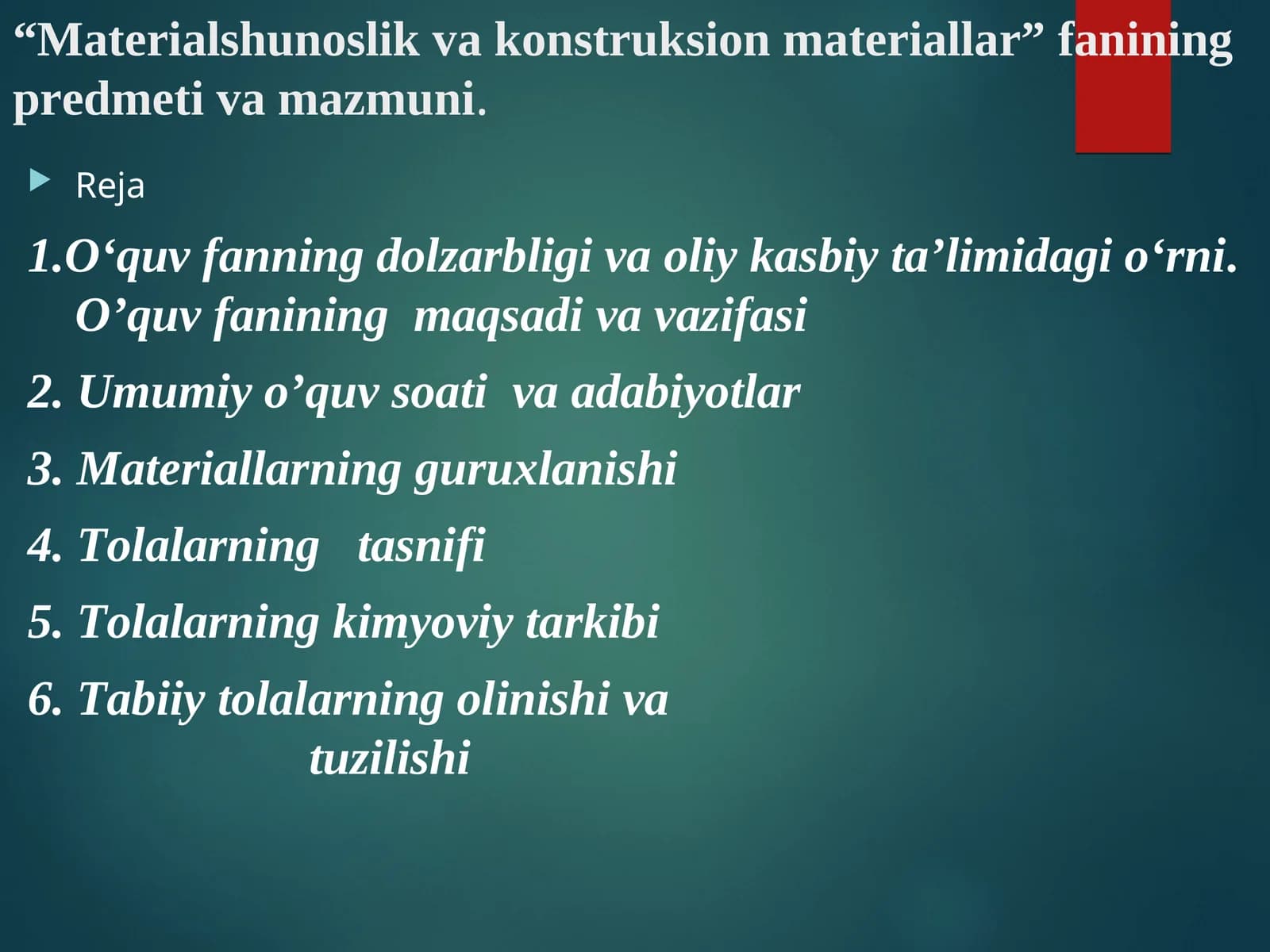 Materialshunoslik va konstruksion materiallar