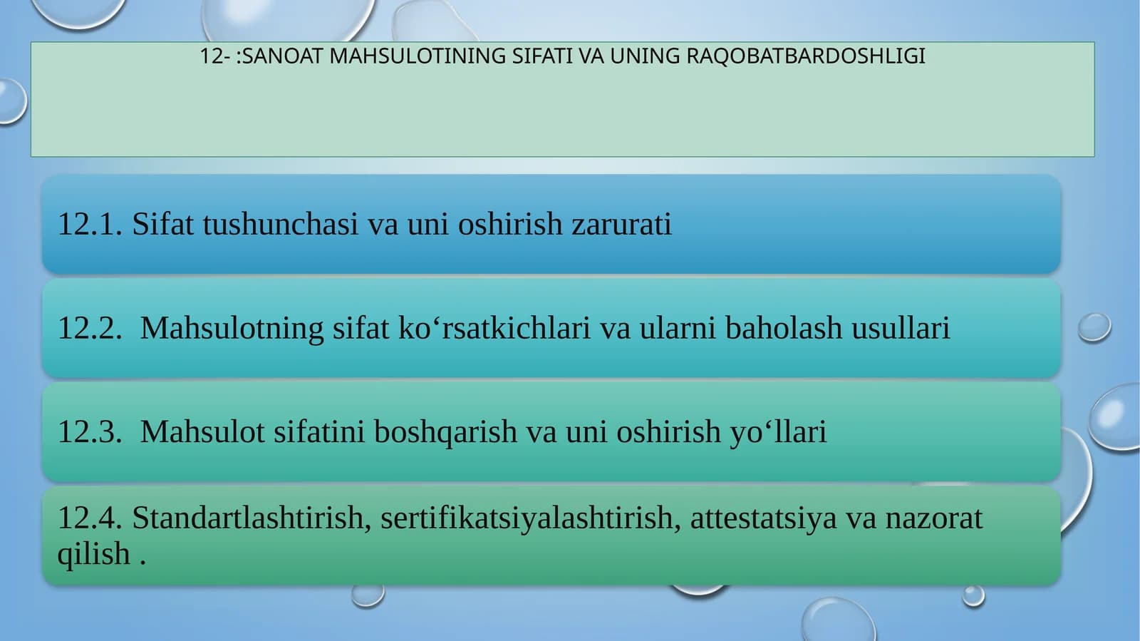 SANOAT MAHSULOTINING SIFATI VA UNING RAQOBATBARDOSHLIGI