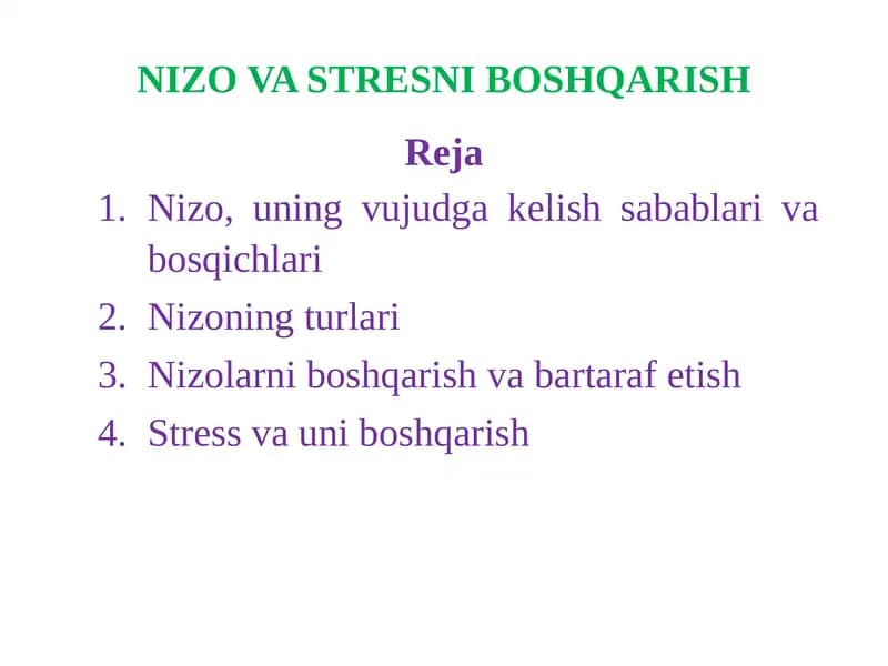 NIZO VA STRESNI BOSHQARISH