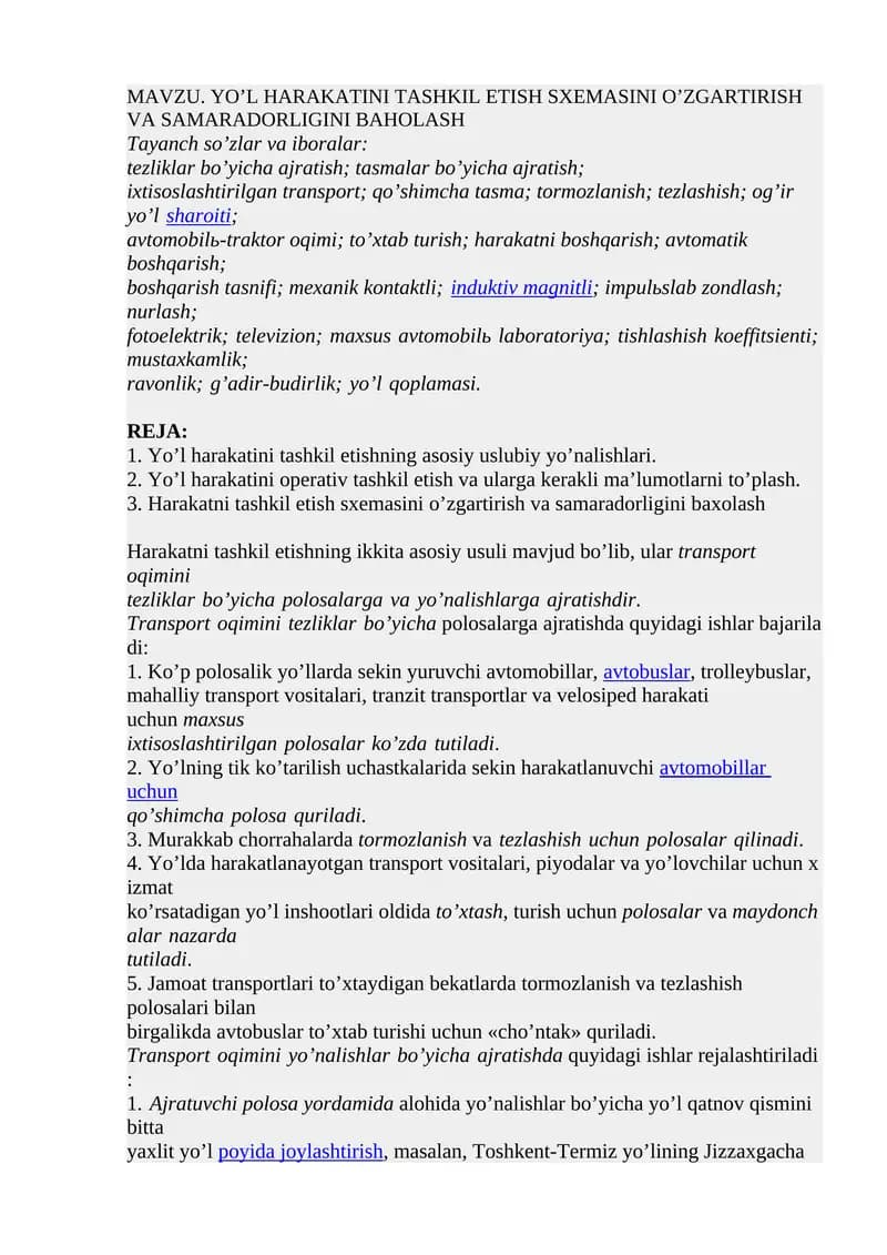 Yo’lharakatini Tashkiletish va Baholash