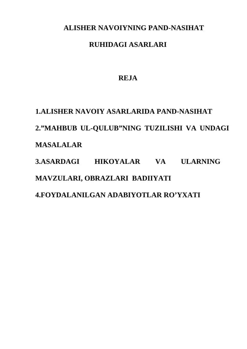 Navoiyning Pand-nasihat ruhidagi asarlari