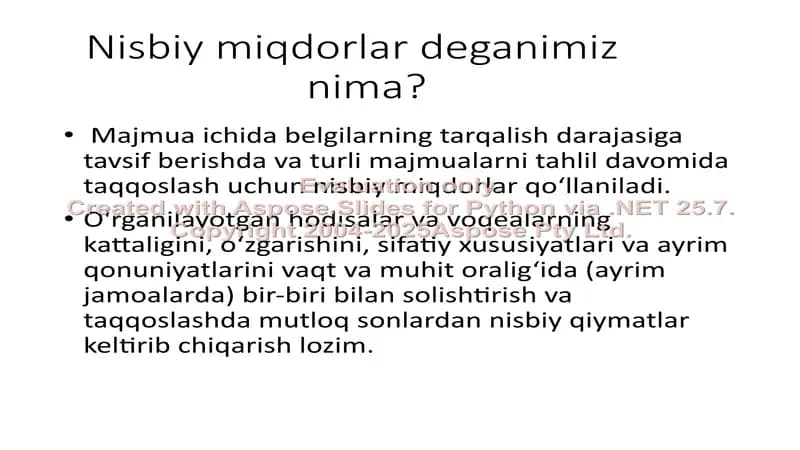 Nisbiy miqdorlar haqida ma'lumotlar