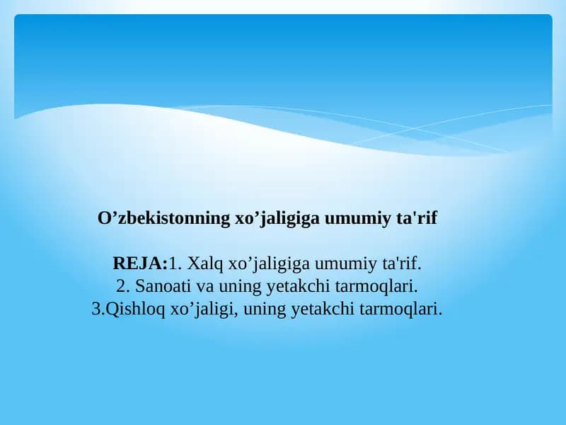 O’zbekistonning xo’jaligiga umumiy ta'rif