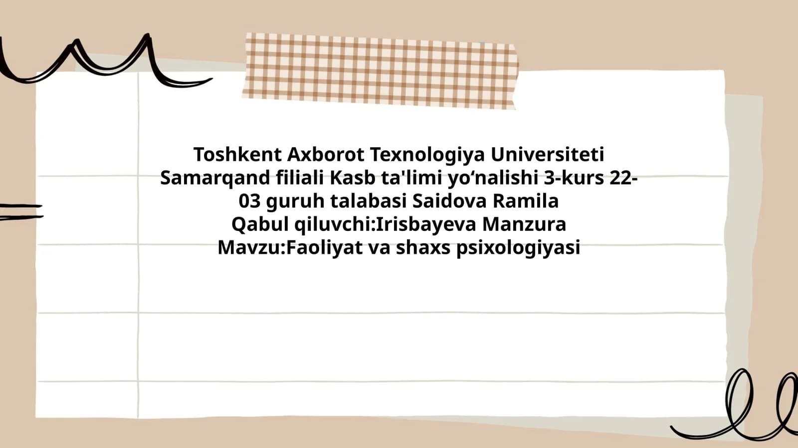 Faoliyat va shaxs psixologiyasi