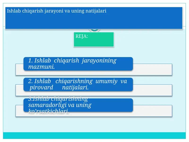 Ishlab chiqarish jarayoni va uning natijalari