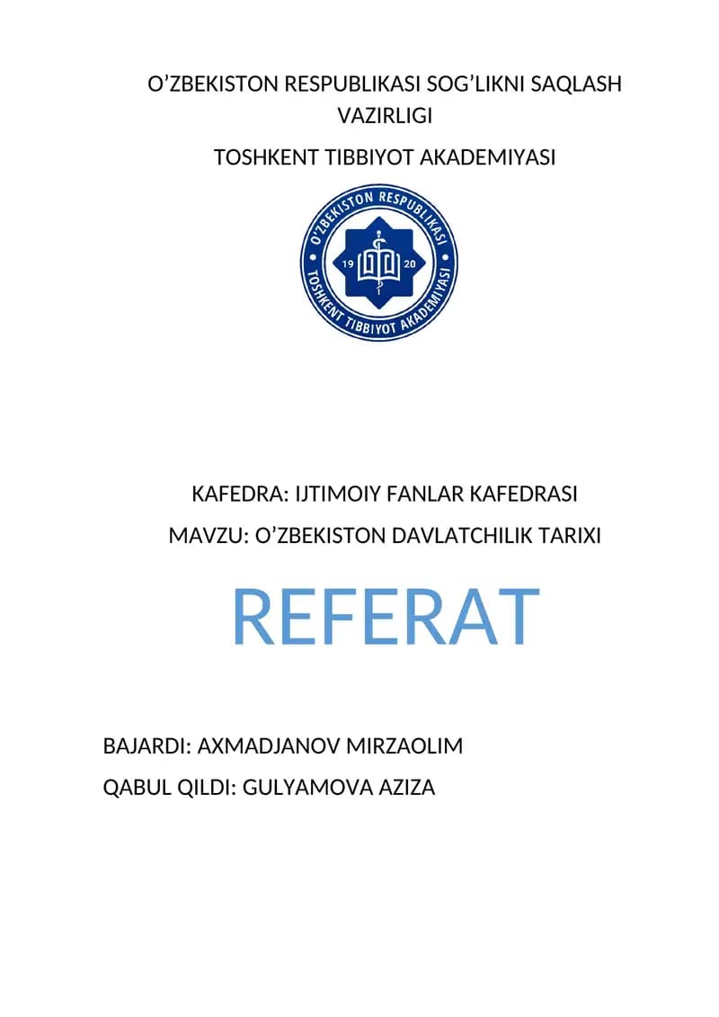O’zbekiston Davlatchilik Tarixi
