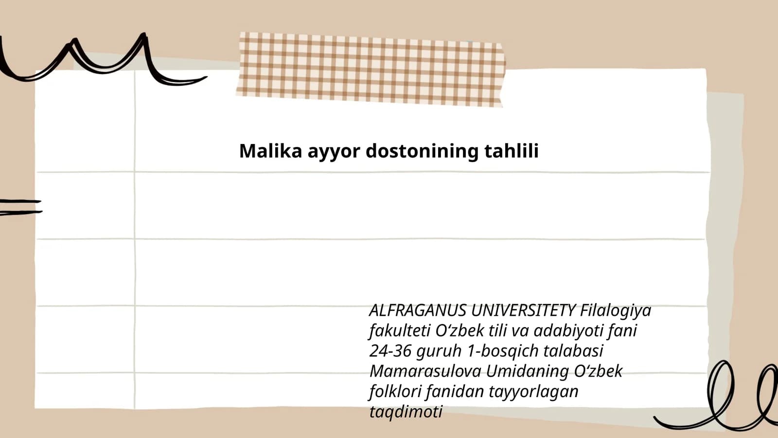 Malika ayyor dostonining tahlili