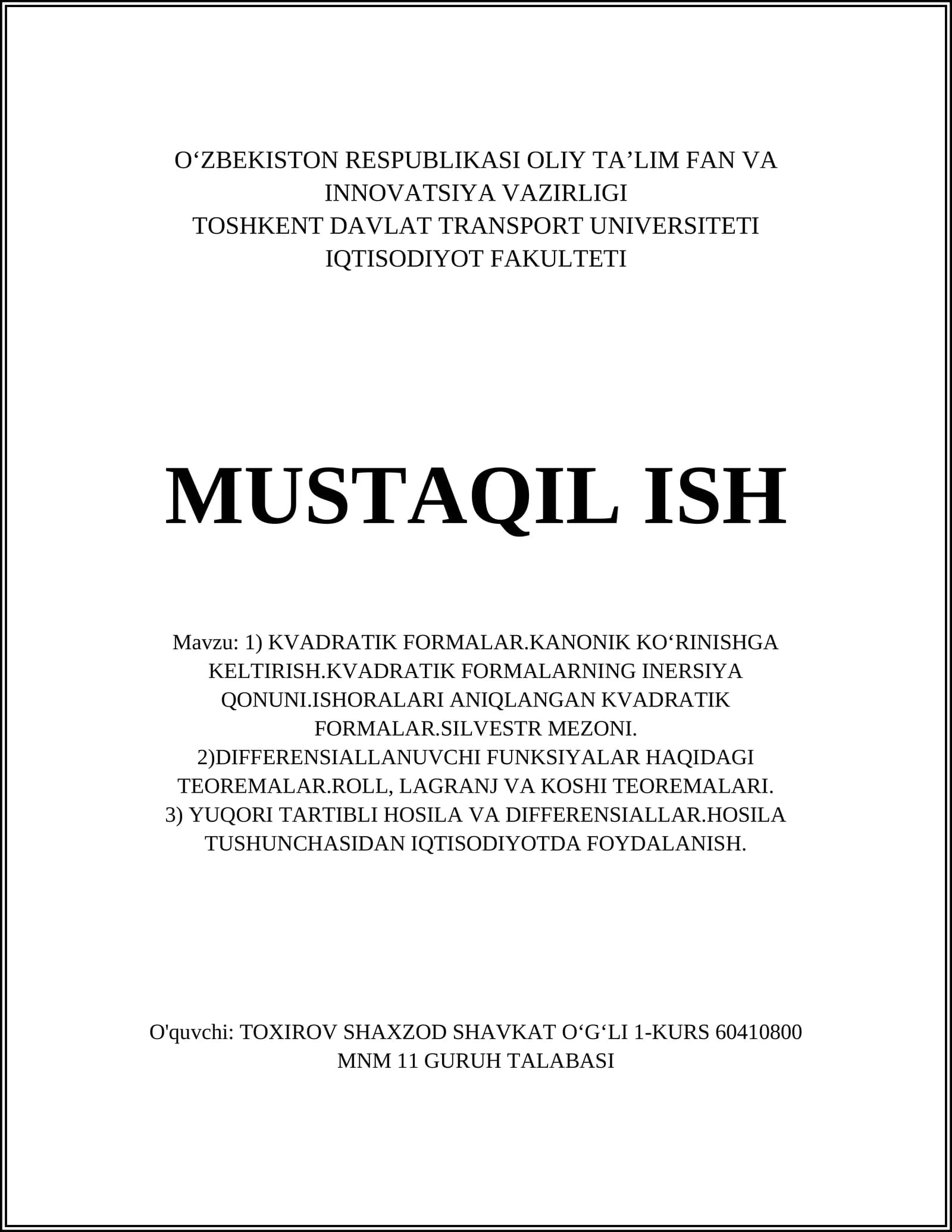 Kvadrat forma tushunchasi