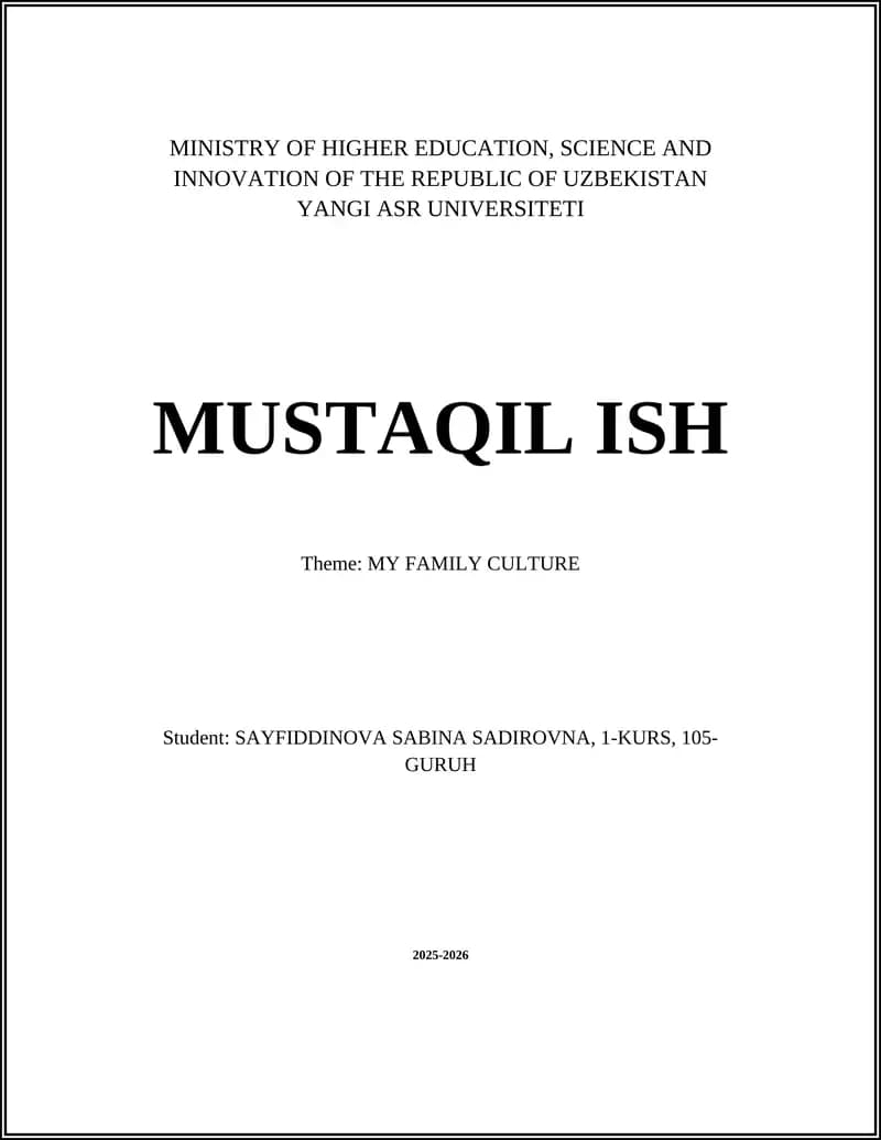 Yangi Asr Universiteti - Mustaqil Ish