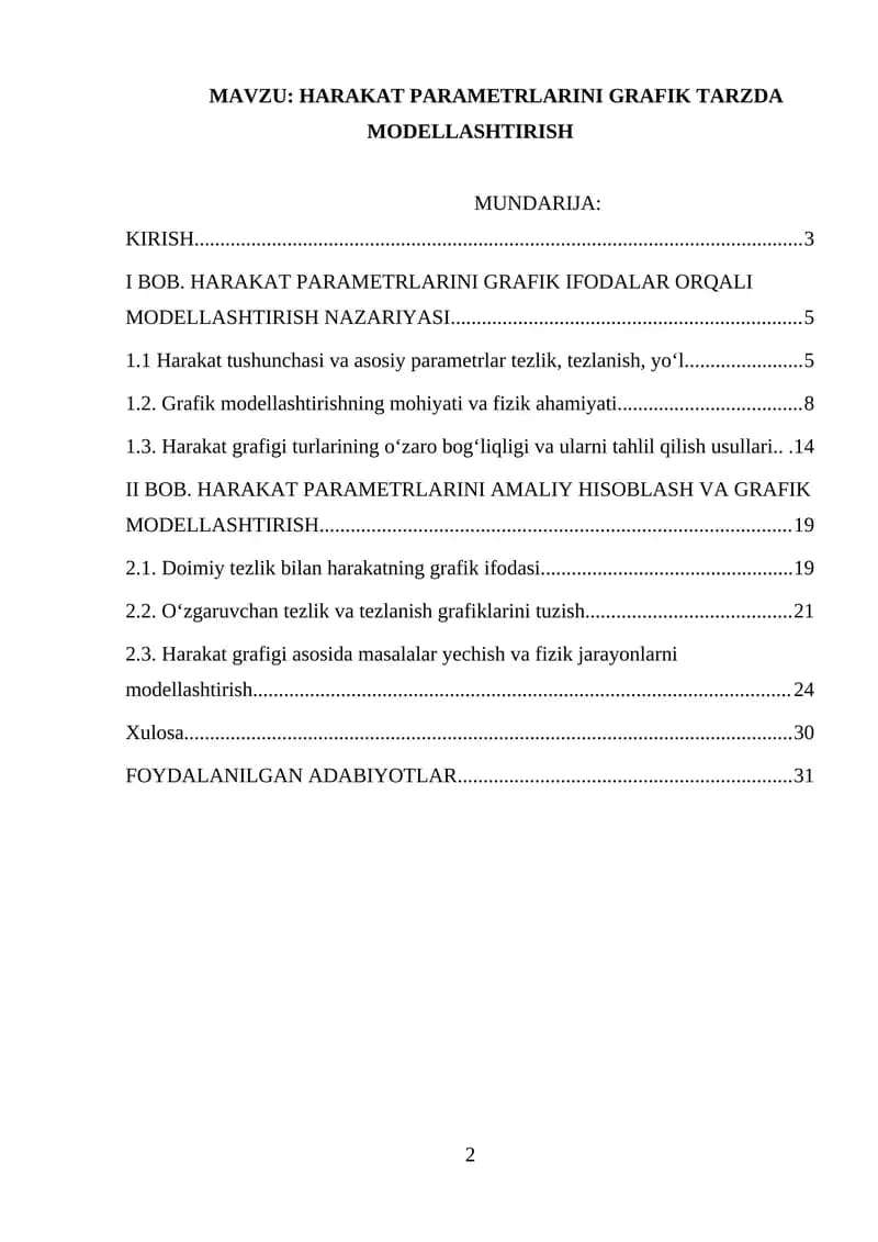 HARAKAT PARAMETRLARINI GRAFIK TARZDA MODELLASHTIRISH