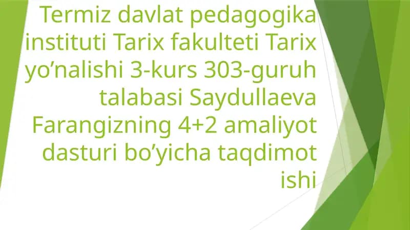 Saydullaeva Farangizning 4+2 amaliyot dasturi