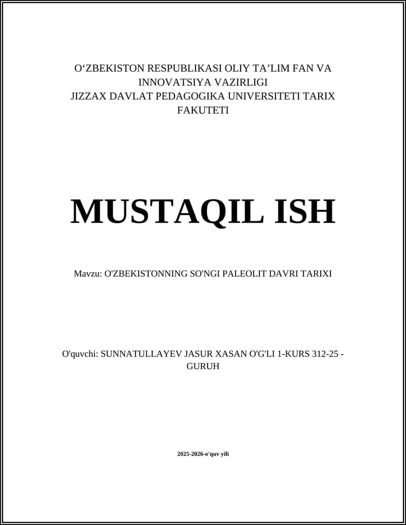 O'zbekistoning so'ngi paleolit davri tarixi