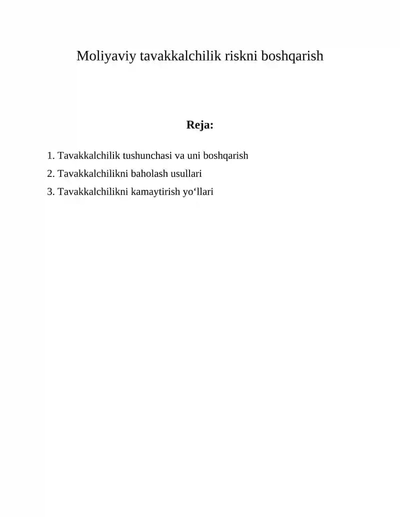 Moliyaviy tavakkalchilik riskni boshqarish