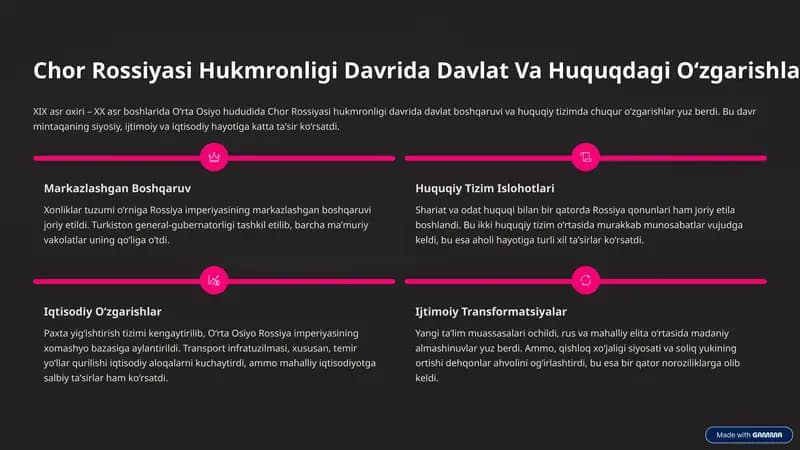 Chor Rossiyasi Hukmronligi Davrida Davlat Va Huquqdagi Oʻzgarishlar
