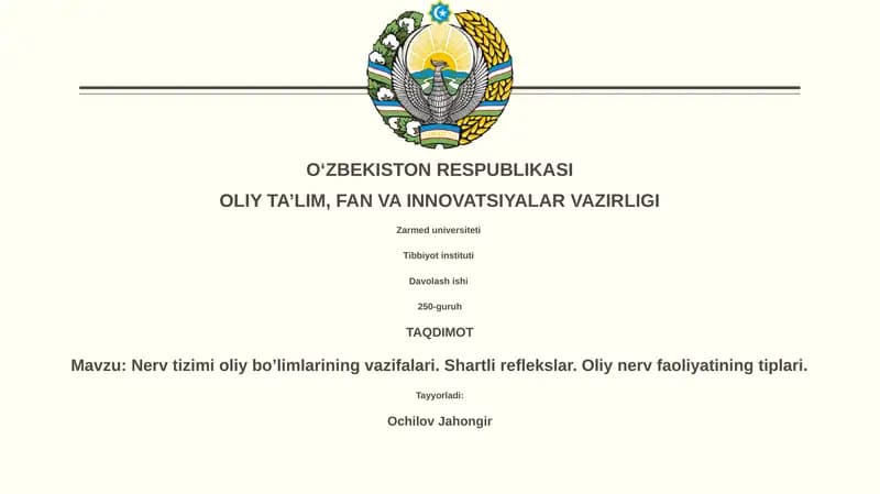 Nerv tizimi oliy bo’limlarining vazifalari
