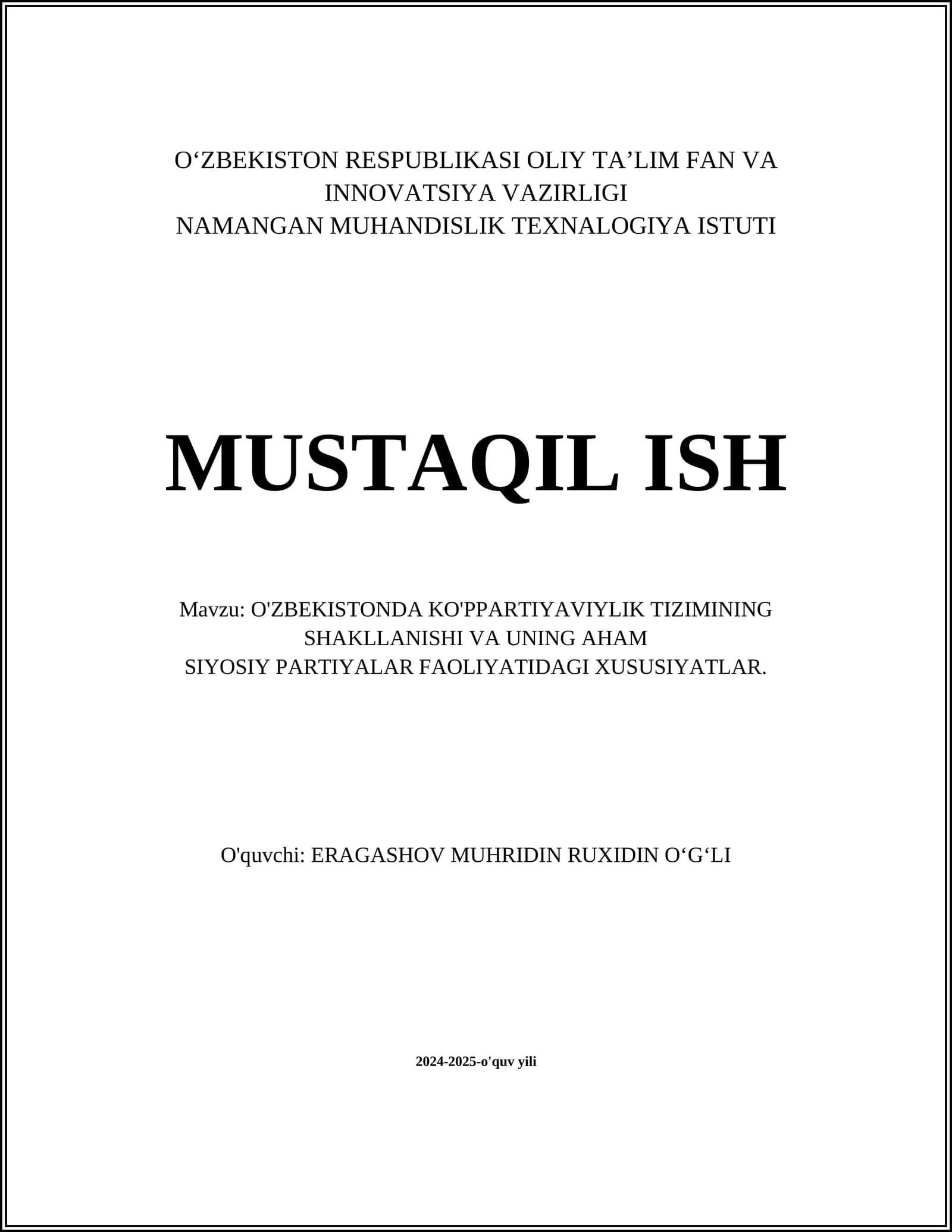 Ko'ppartiyaviylik tizimining tarixi O'zbekistonda