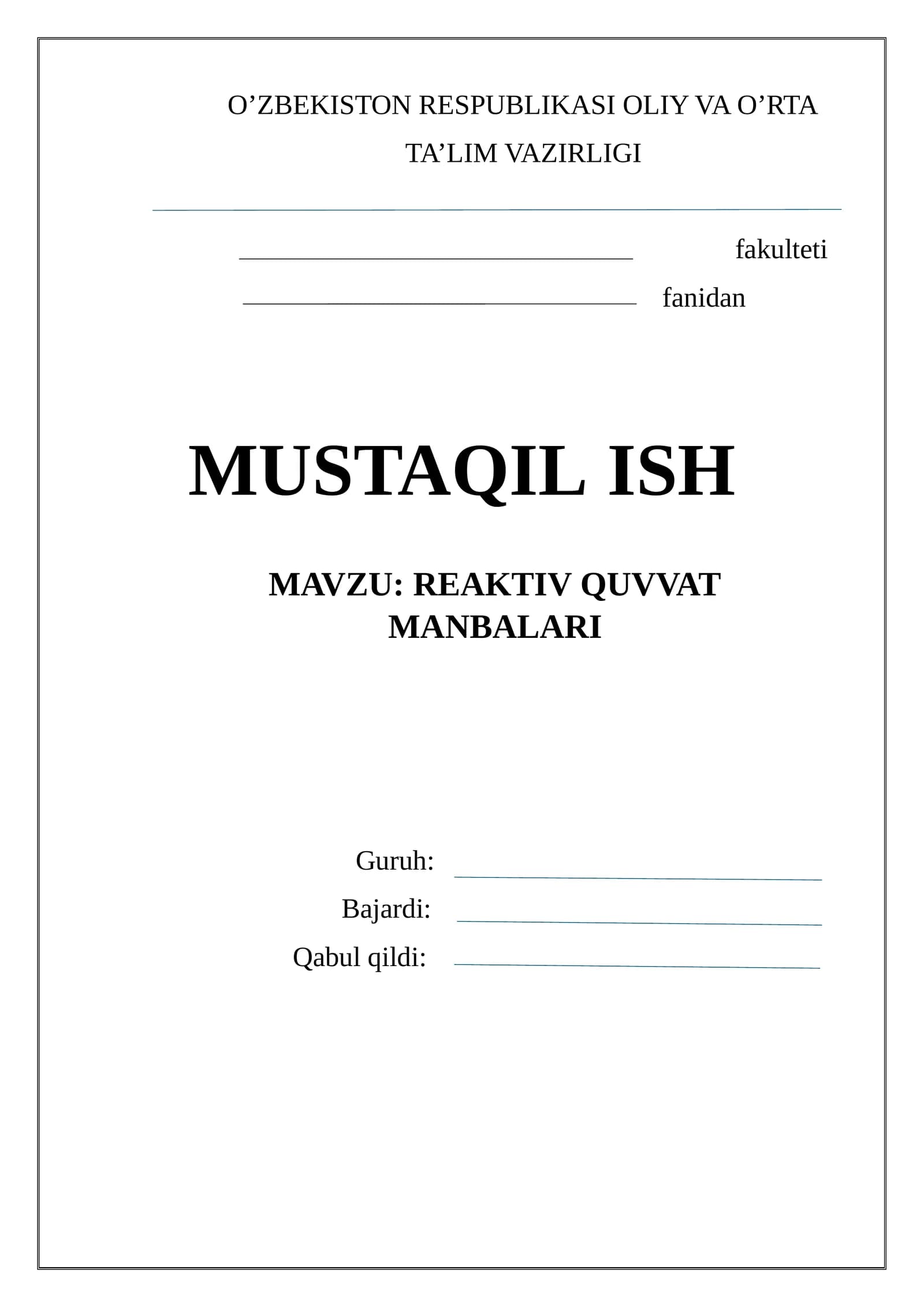 REAKTIV QUVVAT MANBALARI