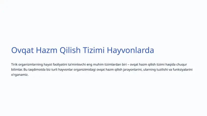 Ovqat Hazm Qilish Tizimi Hayvonlarda