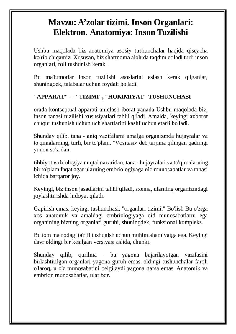 Inson Organlari: Elektron.Anatomiya: Inson Tuzilishi