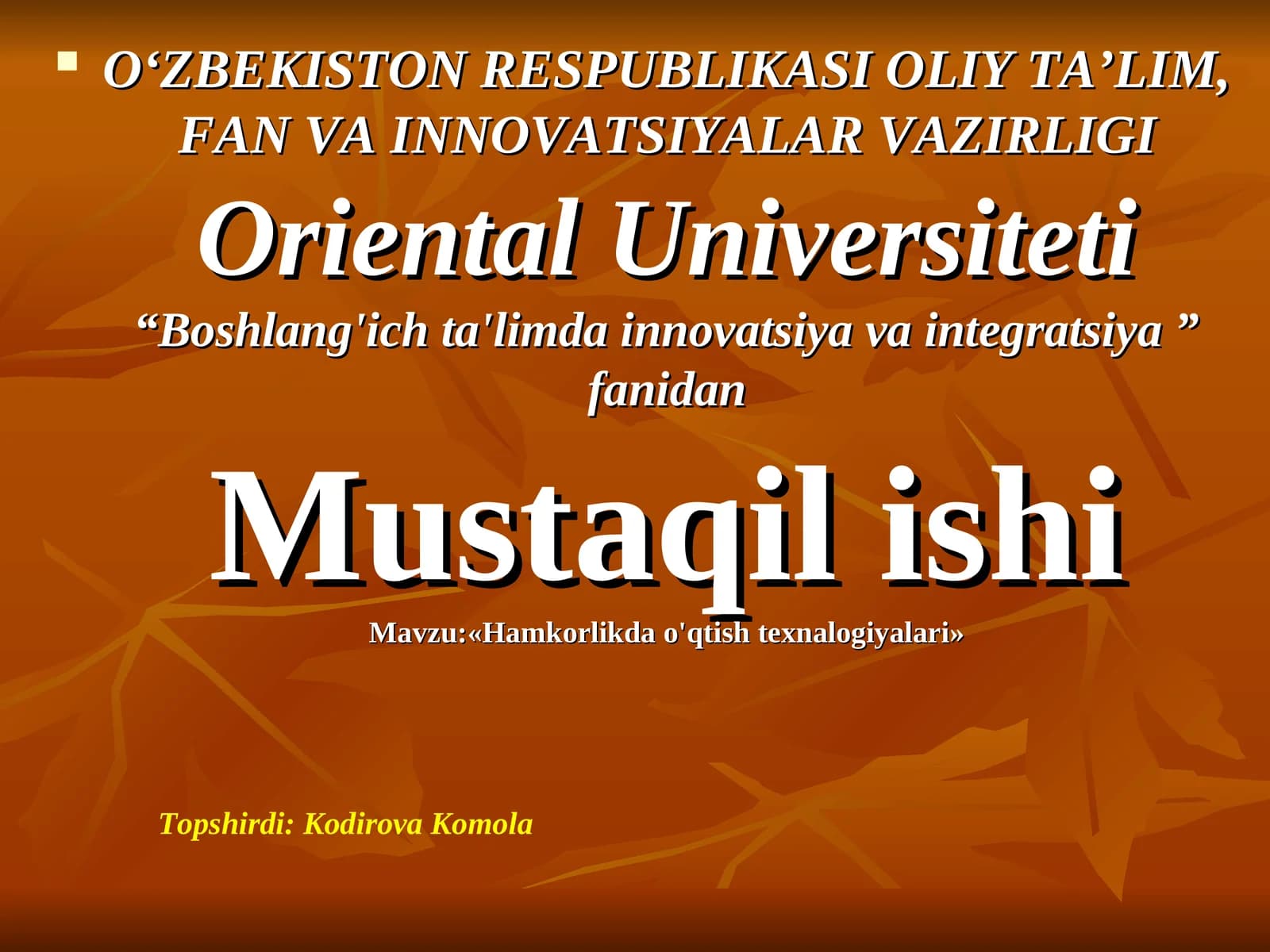 Hamkorlikda o'qtish texnalogiyalari