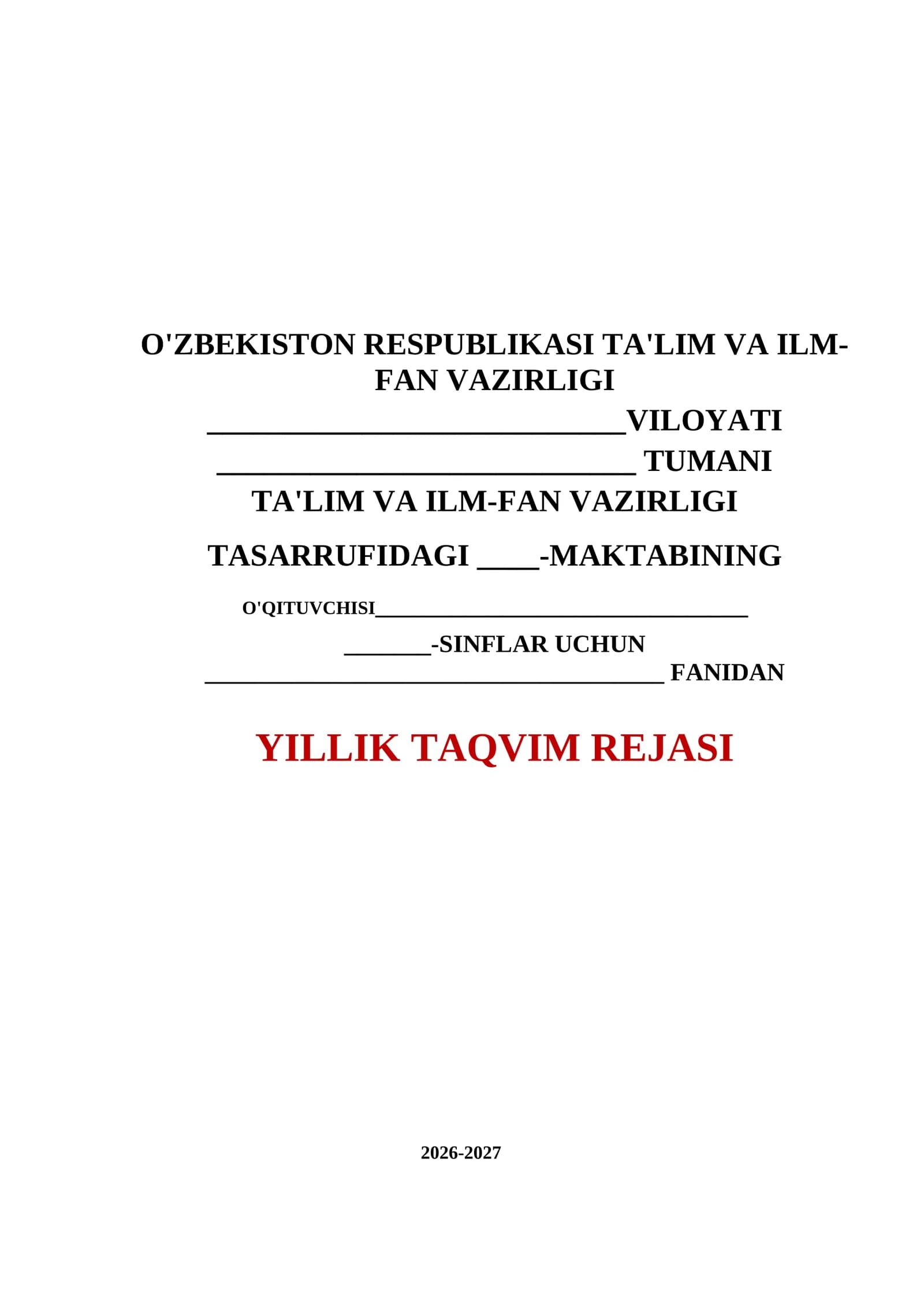 Taqvim ish reja yuzi  2026-2027