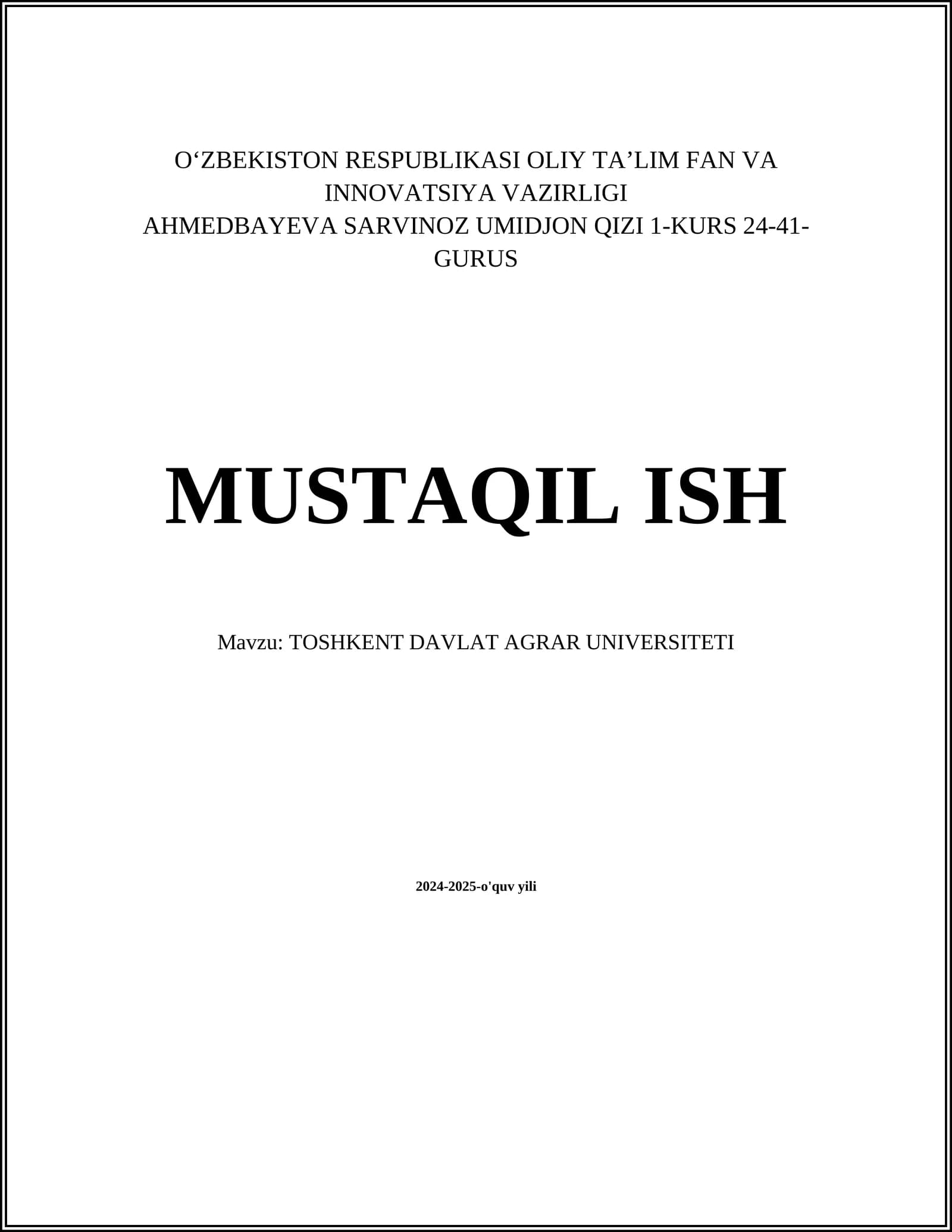 Toshkent Davlat Agrar Universiteti