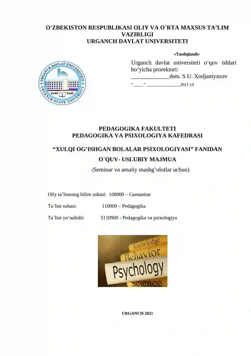 Xulqi og’ishgan bolalar psixologiyasi