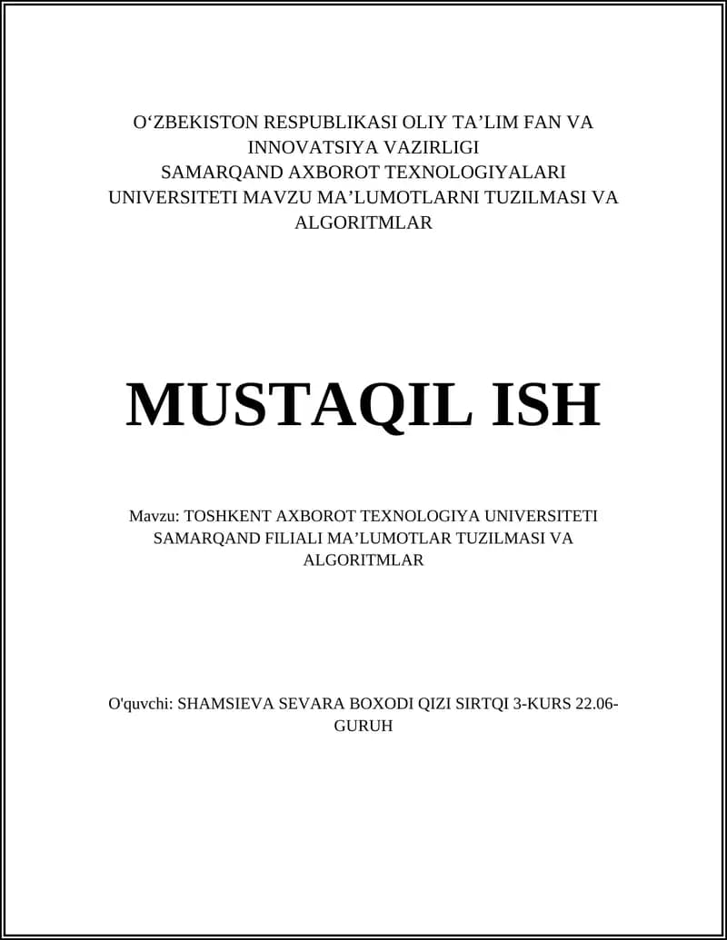 Ma'lumotlarni Tuzilmasi va Algoritmalar