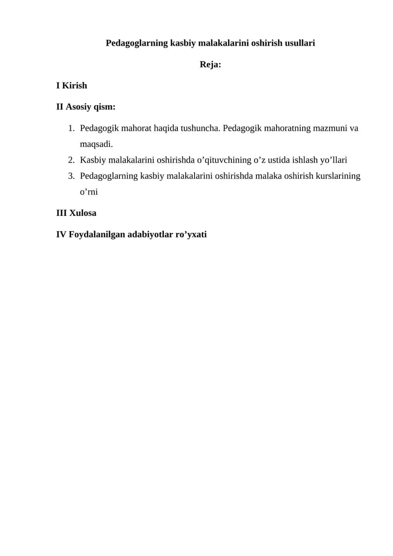 Pedagoglarning kasbiy malakalarini oshirish usullari