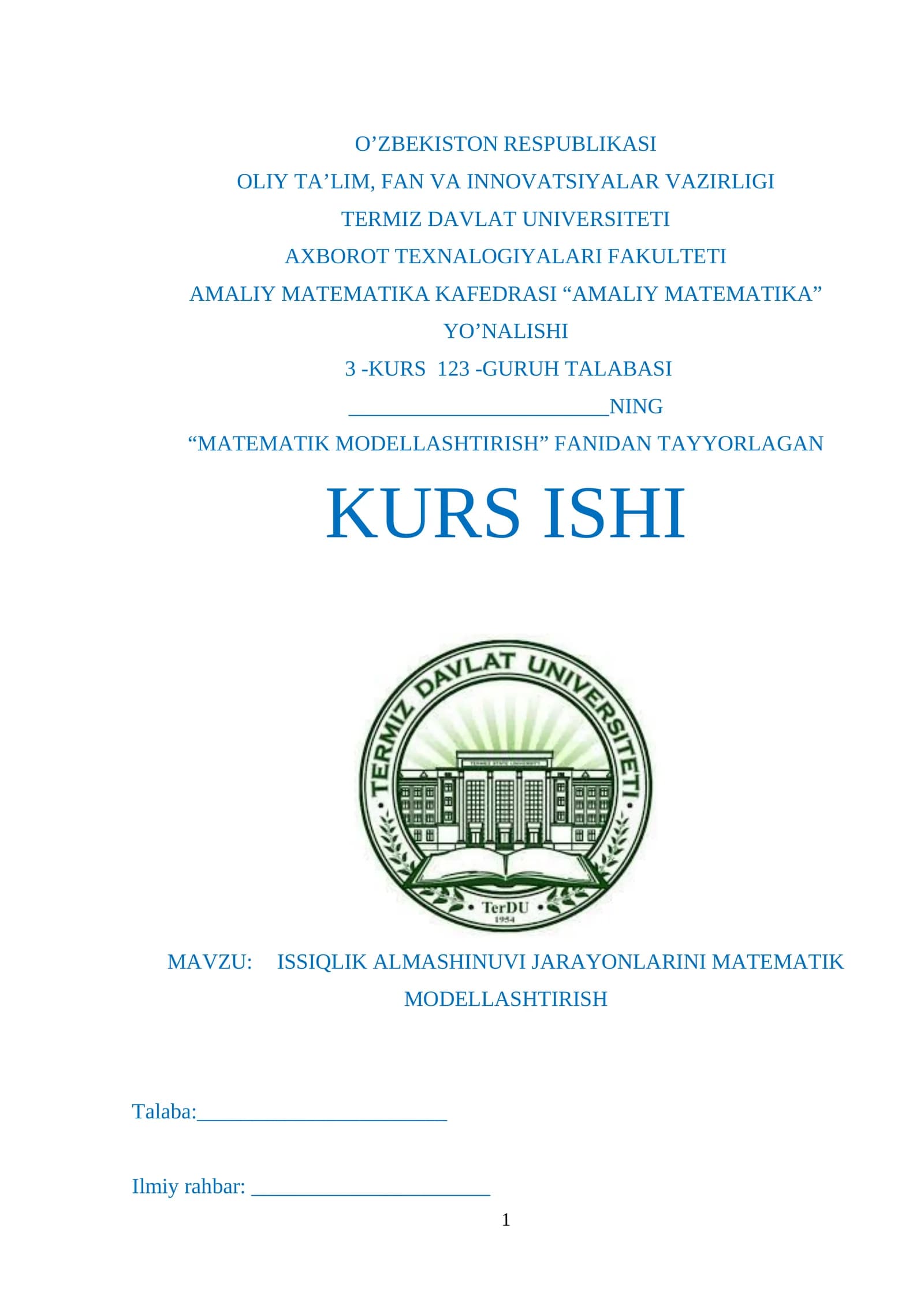 MATEMATIK MODELLASHTIRISH