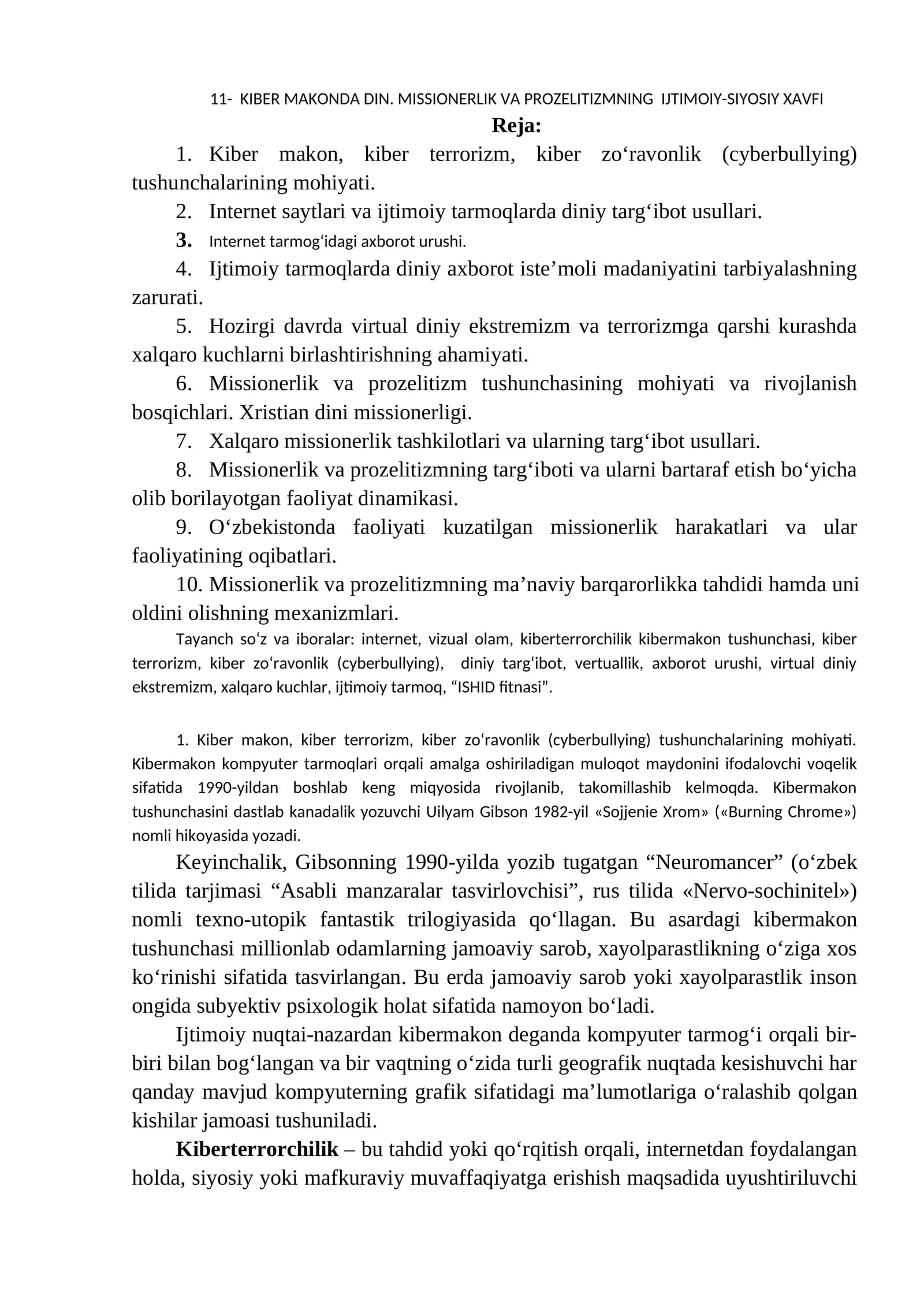 KIBER MAKONDA DIN. MISSIONERLIK VA PROZELITIZMNING IJTIMOIY-SIYOSIY XAVFI