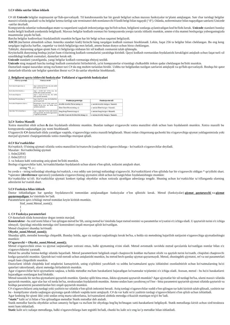 C# tilida satrlar bilan ishlash
