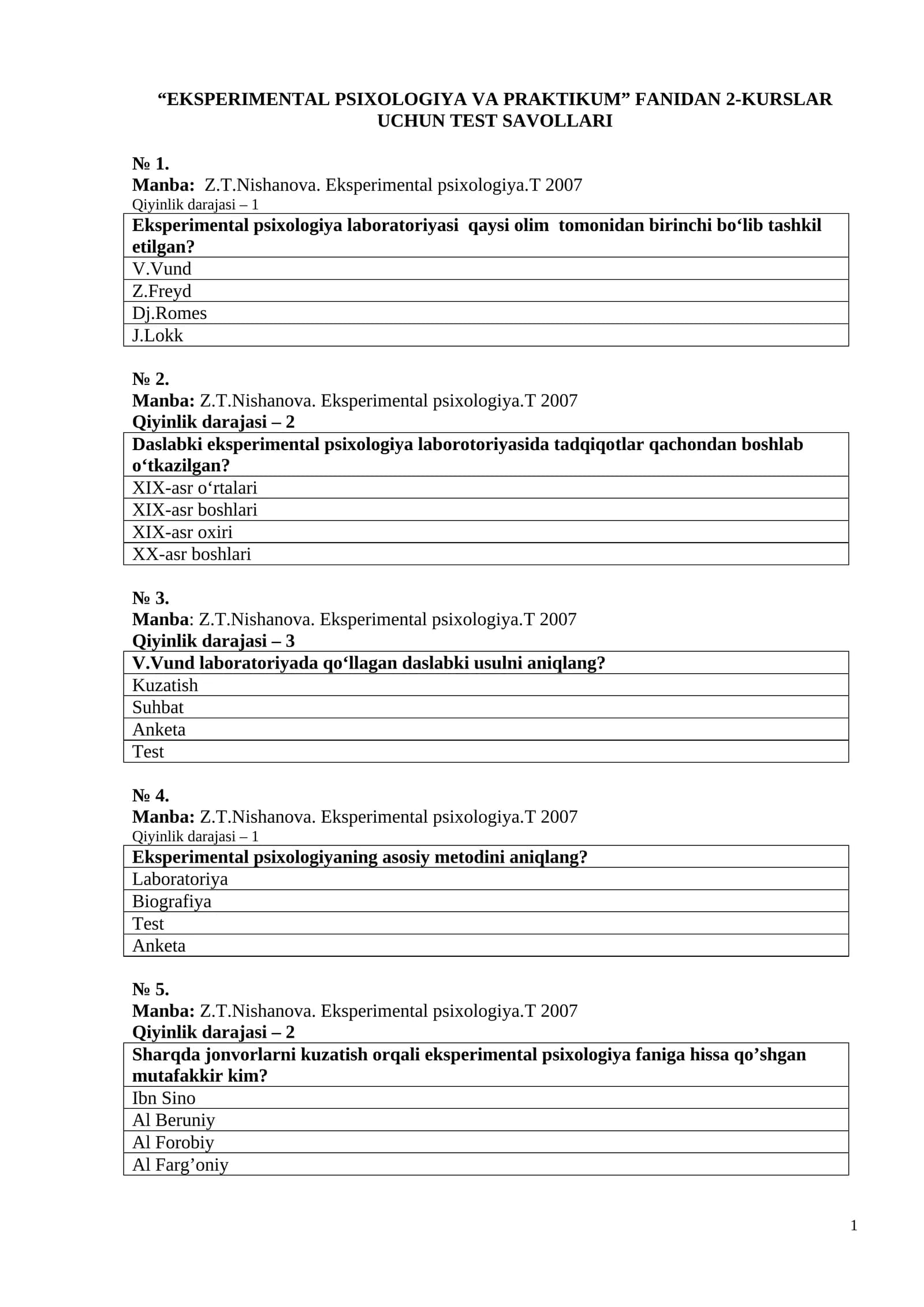 EKSPERIMENTAL PSIXOLOGIYA VA PRAKTIKUM
