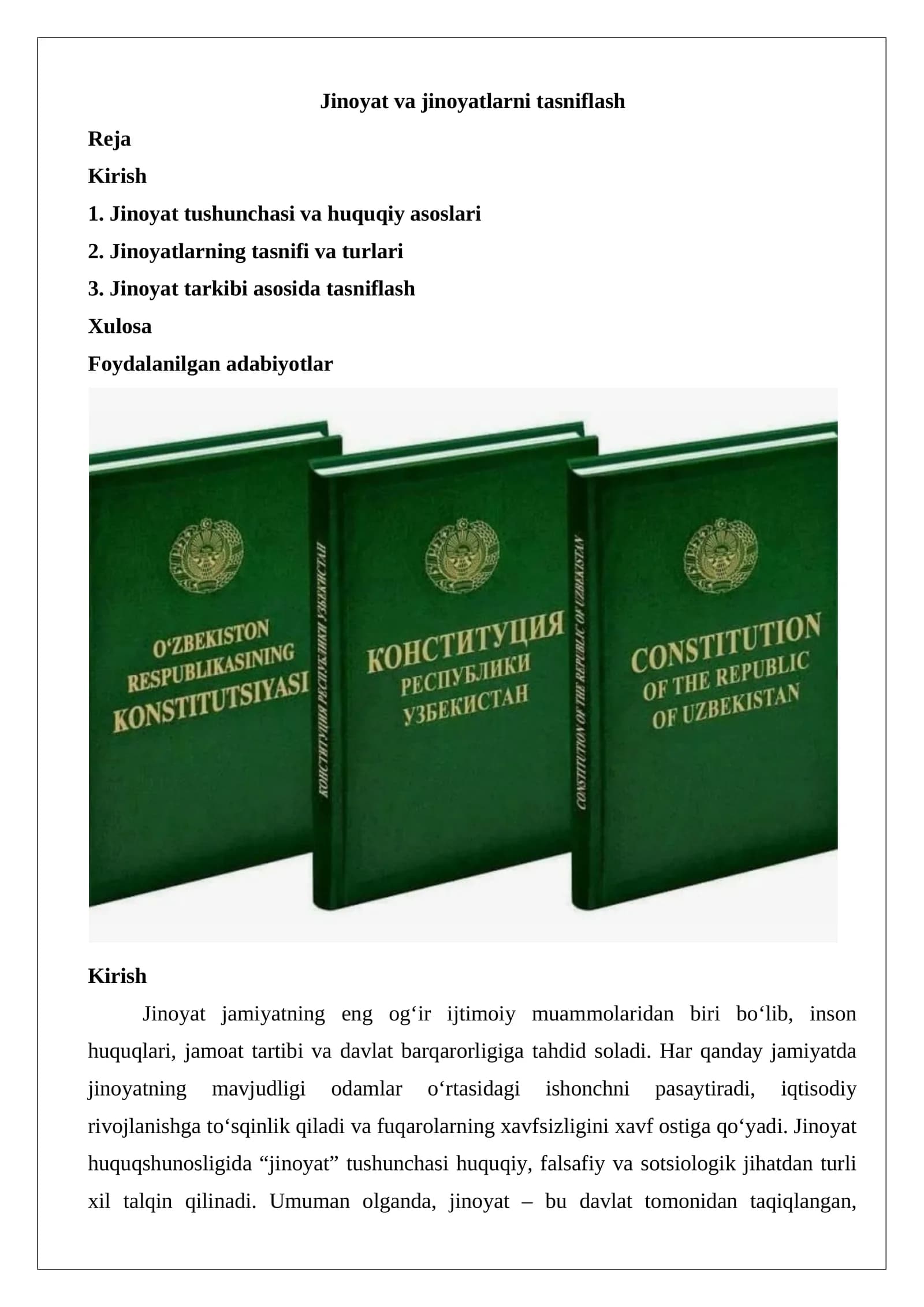 Jinoyat va jinoyatlarni tasniflash