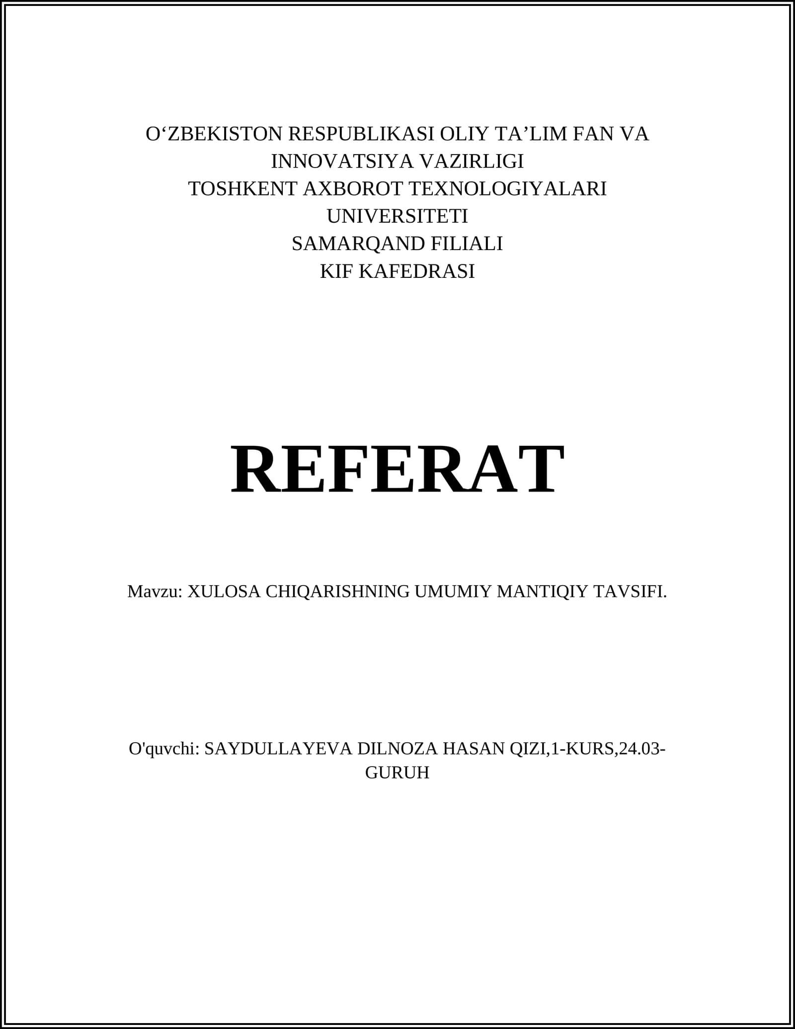 Xulosa chiqarishning mantiy sohalari