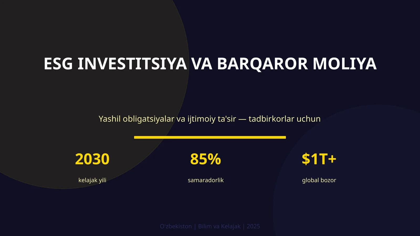 ESG Investitsiya va Barqaror Moliya