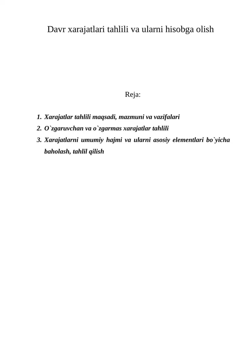 Xarajatlar tahlili