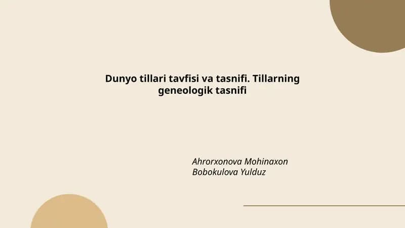 Dunyo tillari tavfisi va tasnifi