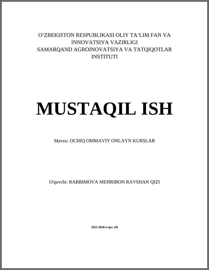 OCHIQ OMMAVIY ONLAYN KURSLAR