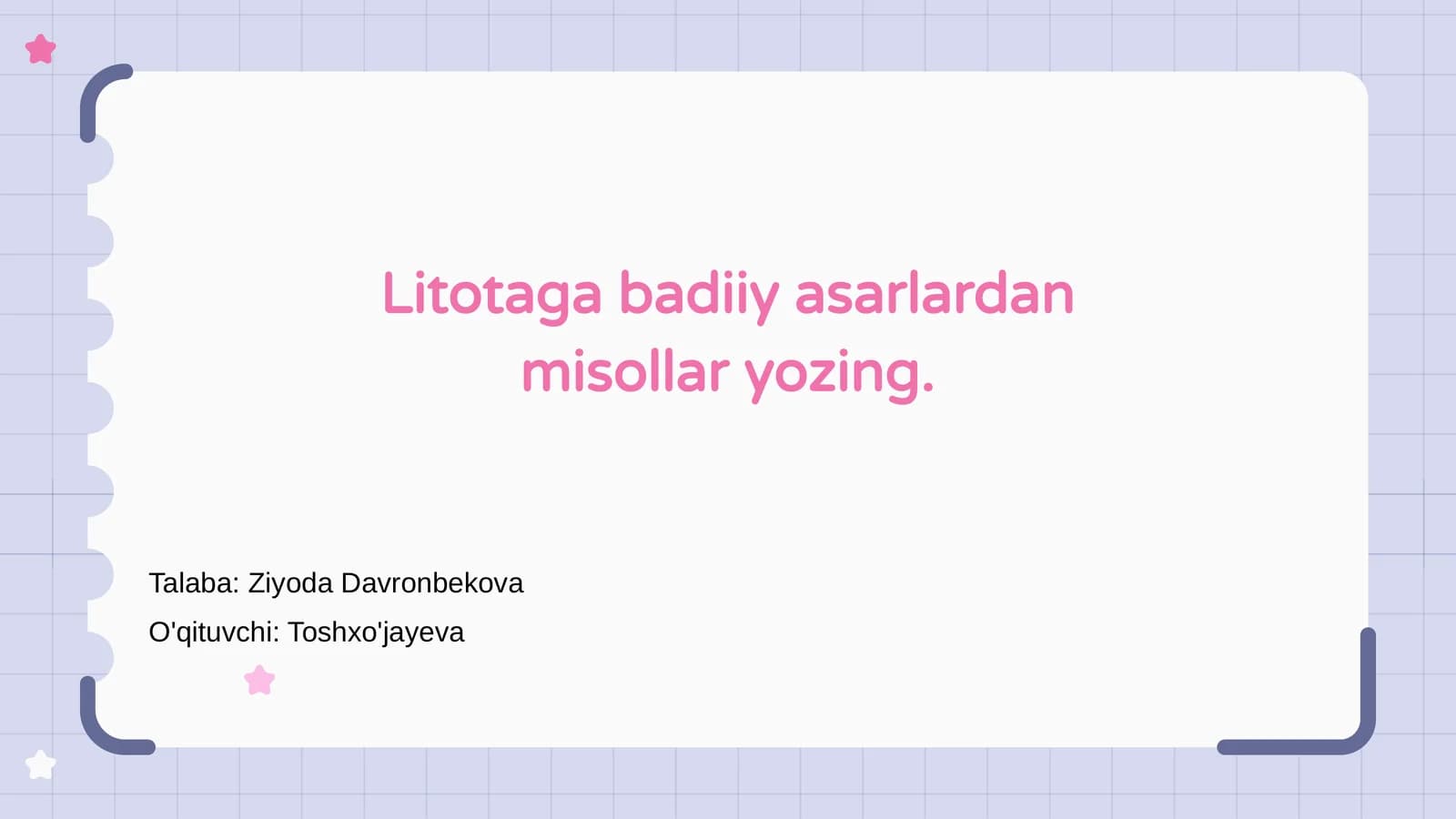 Litotaga badiiy asarlardan misollar yozish